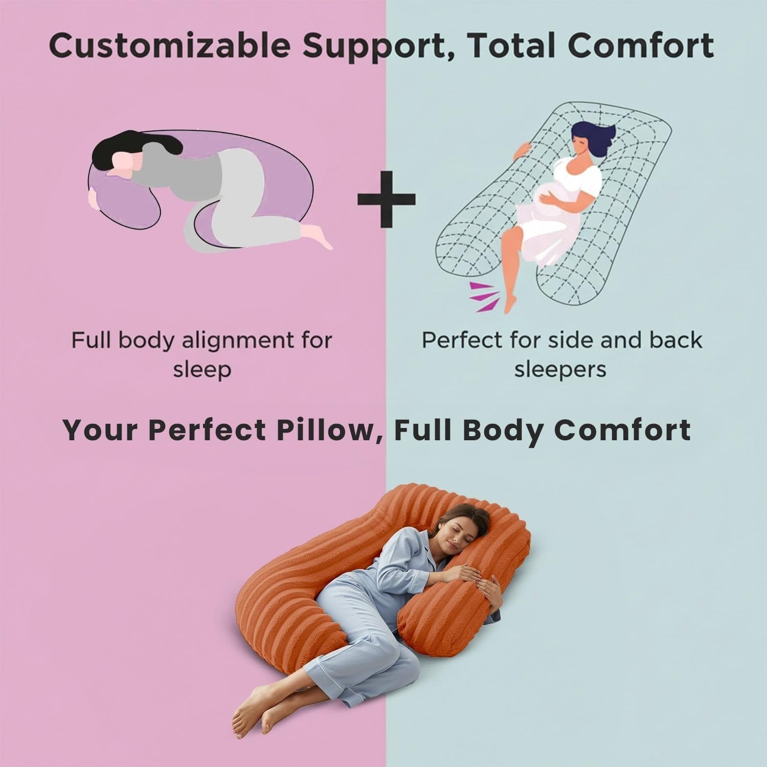 U Shaped Pregnancy Pillow Full Body Velvet Plush Side Sleeper Support