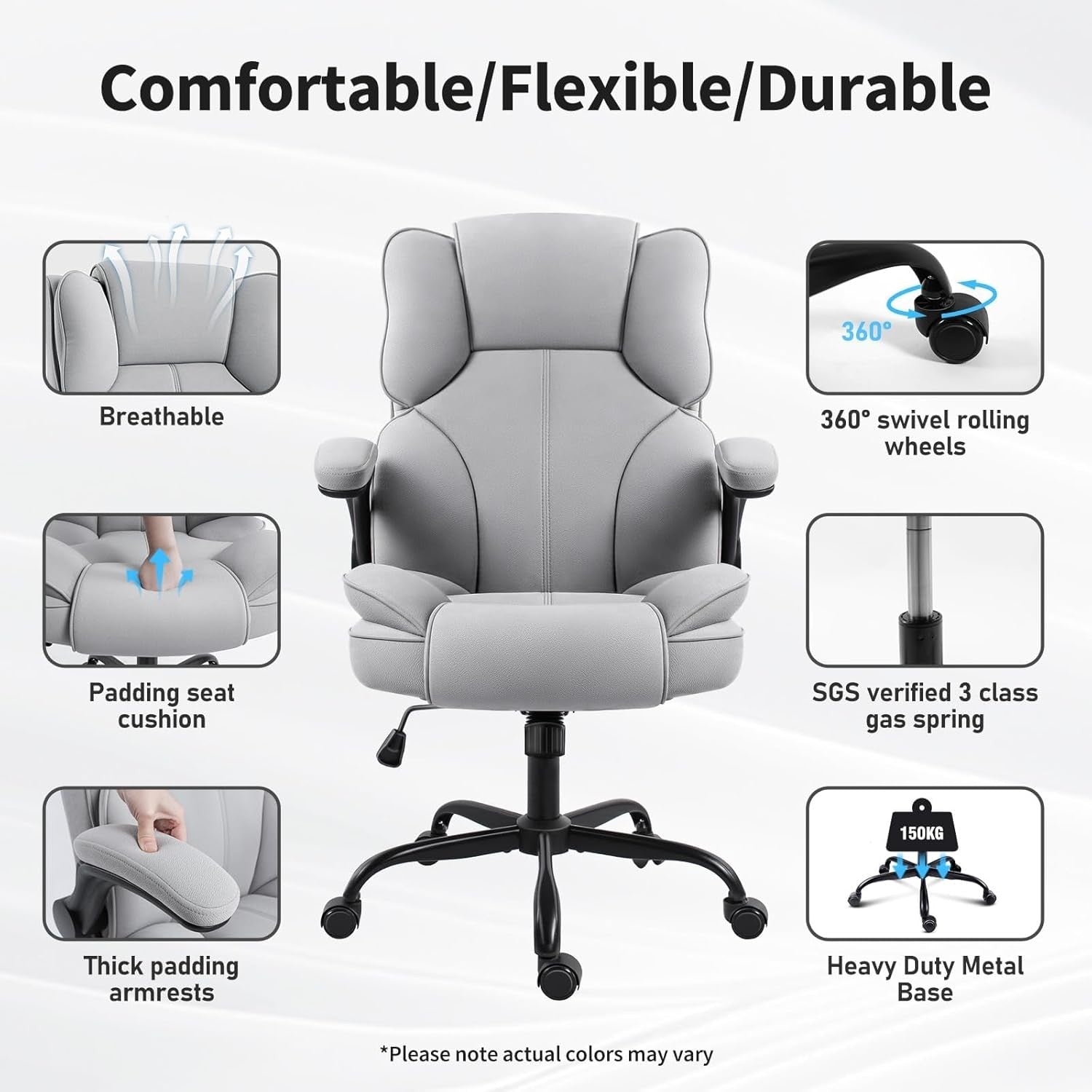 Ergonomic Office Chair 90° Flip-Up Armrests Swivel Grey Fabric