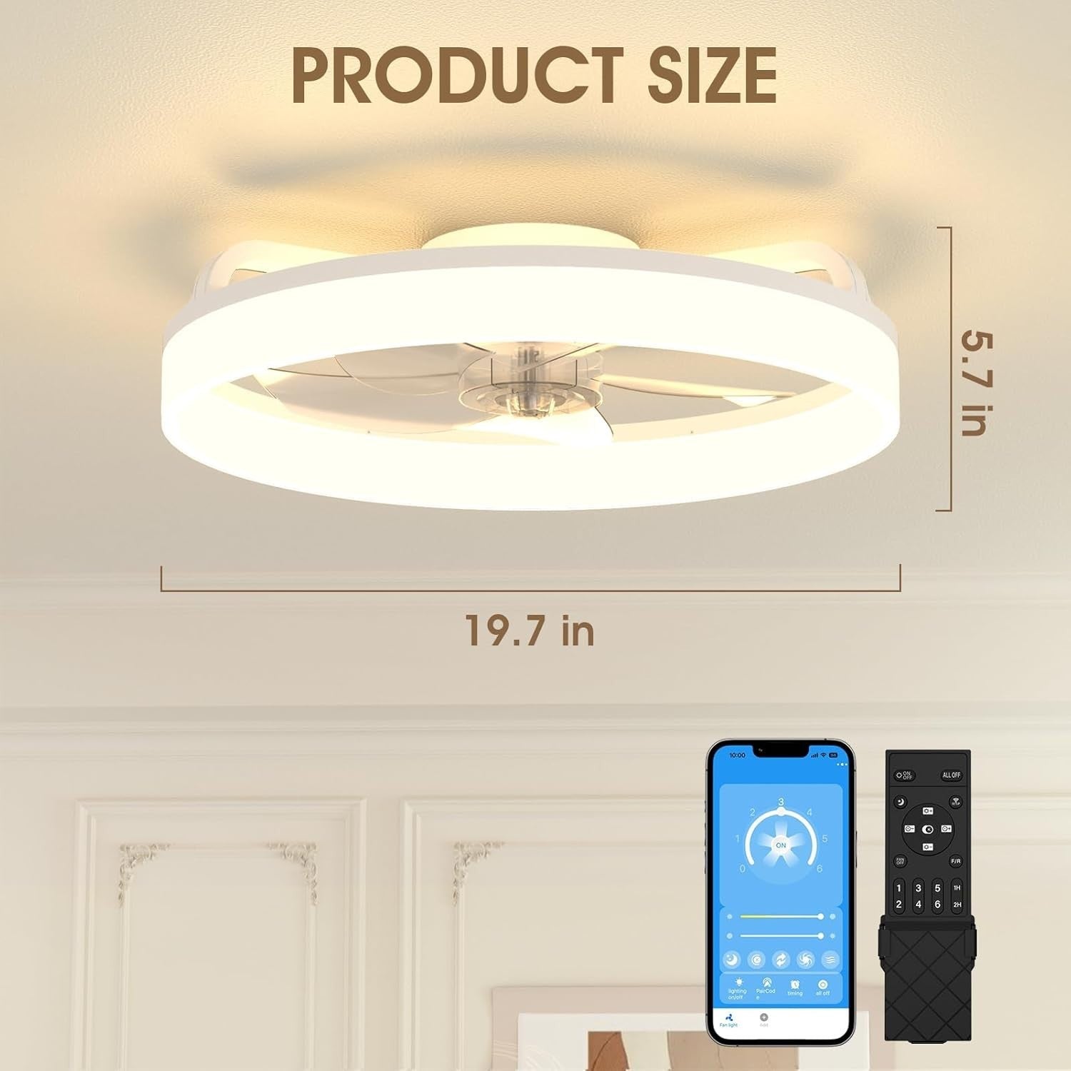 50CM LED Ceiling Light with Fan, Remote Control, 6 Speeds, Dimmable