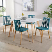 4 Seater Dining Table Set 120cm White MDF Top & Teal Chairs Wooden Legs