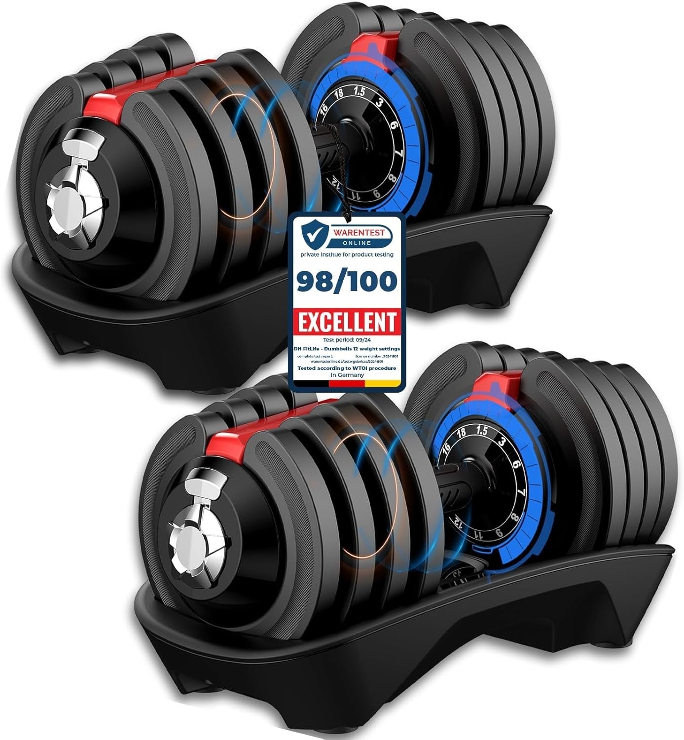 18kg Adjustable Dumbbell Set Pair 12-in-1 Quick Change Cast Iron Weights