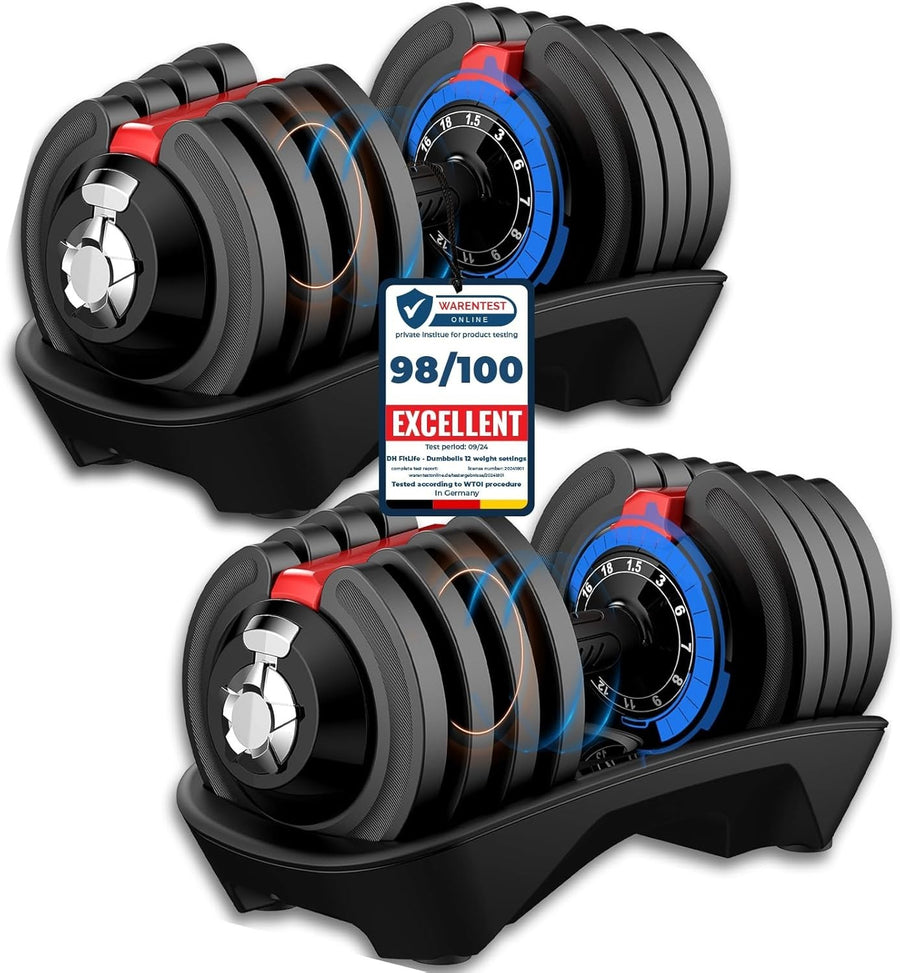 18kg Adjustable Dumbbell Set Pair 12-in-1 Quick Change Cast Iron Weights