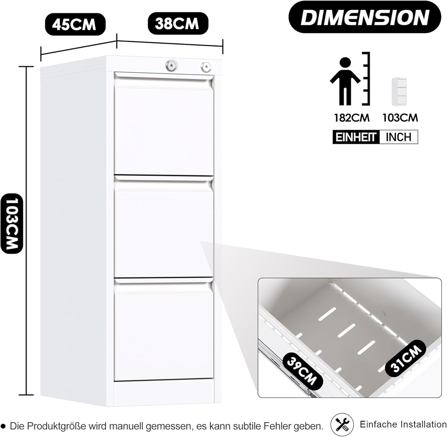 3 Drawer Metal Vertical Filing Cabinet Lockable Office Storage Letter Legal