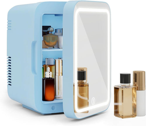 4L Mini Fridge Portable Cooler & Warmer LED Mirror AC/DC Blue