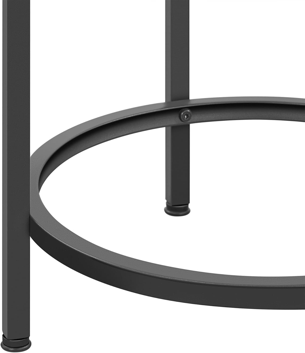 Set of 2 Round Glass Top Side Tables, Adjustable Feet, Modern Black Metal Frame