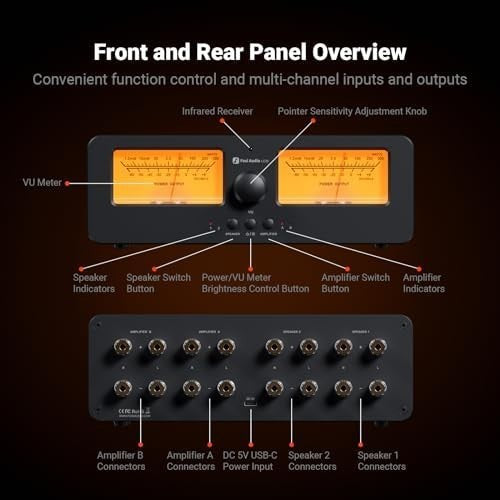 LC30 VU Meter Amplifier Speaker Selector 2-Way Stereo HiFi Switcher Yellow