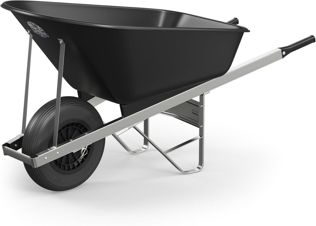 160L 1-Wheel Black Garden Wheelbarrow – Puncture Proof Slim Tyre w/ Heavy Duty