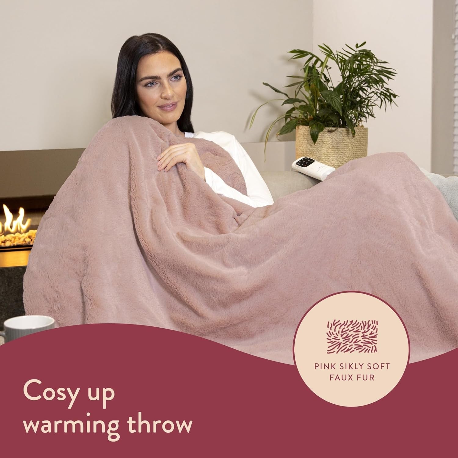 Electric Heated Throw Blanket 160x120cm Faux Fur 6 Heat Settings