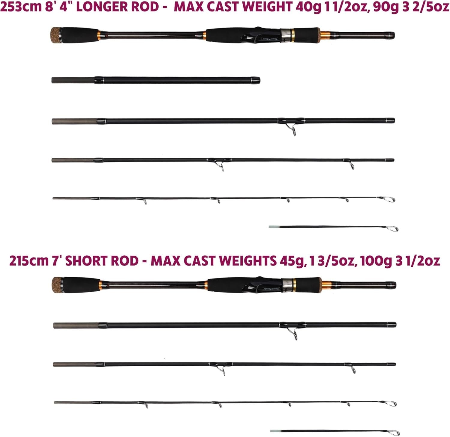 Predator Max Spin & Baitcast Travel Rod 4-Section 2 Tips Carbon Rod