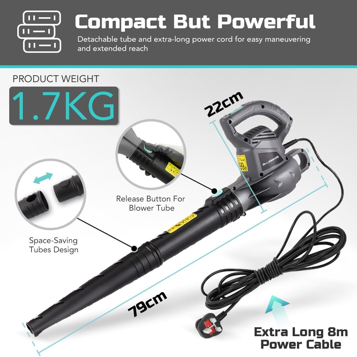 Electric Leaf Blower 3000W Corded Garden Set Grabber 262L Waste Bags