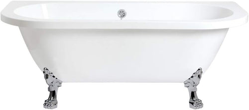 White Double Ended Back to Wall Bath 1685x780mm Chrome Claw Feet