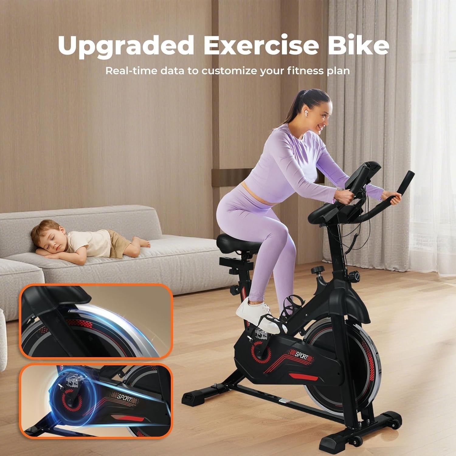 Magnetic Indoor Exercise Bike w/ LCD Monitor, Adjustable Seat & Quiet Belt Drive