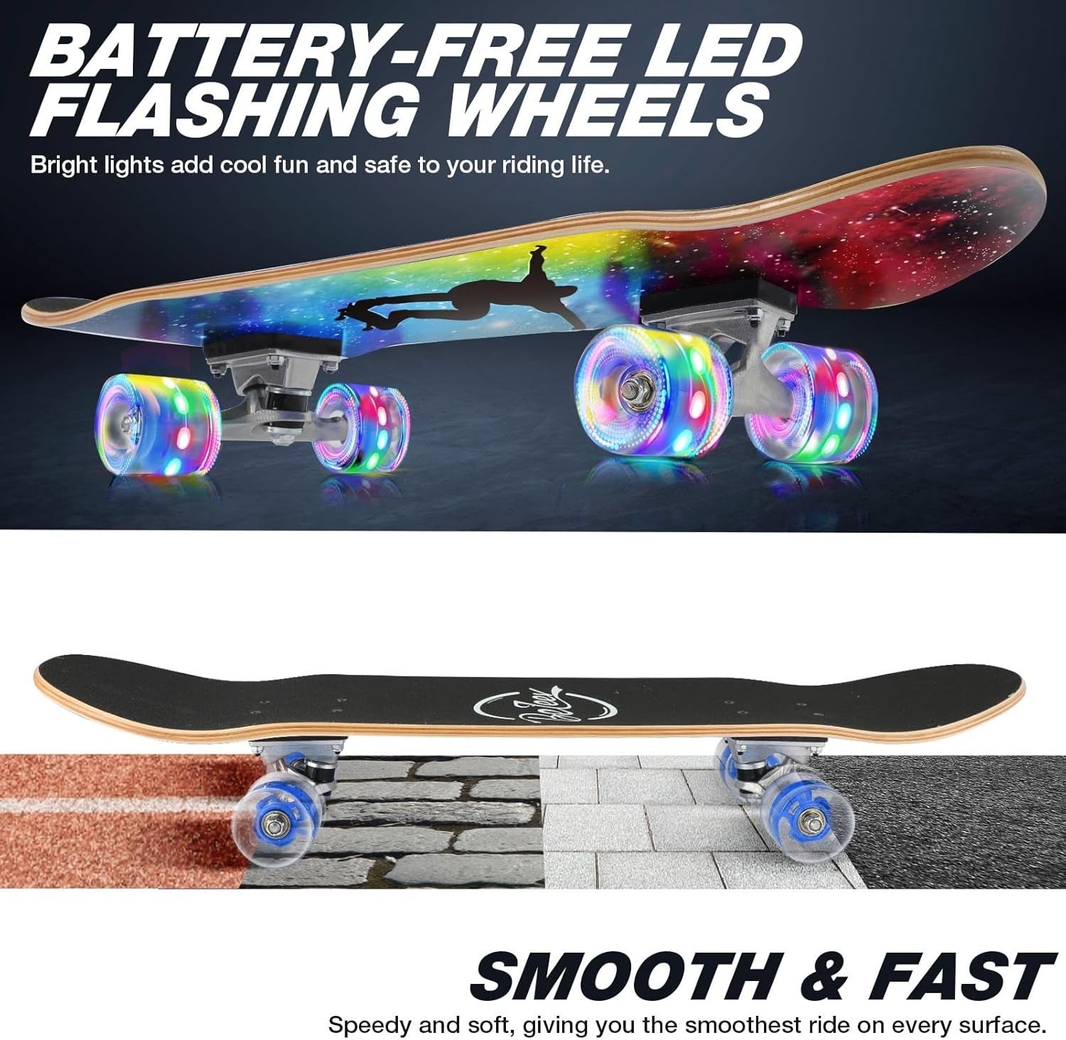 31x8 Complete Skateboard Double Kick Maple Deck Kids Teen Adult Blue