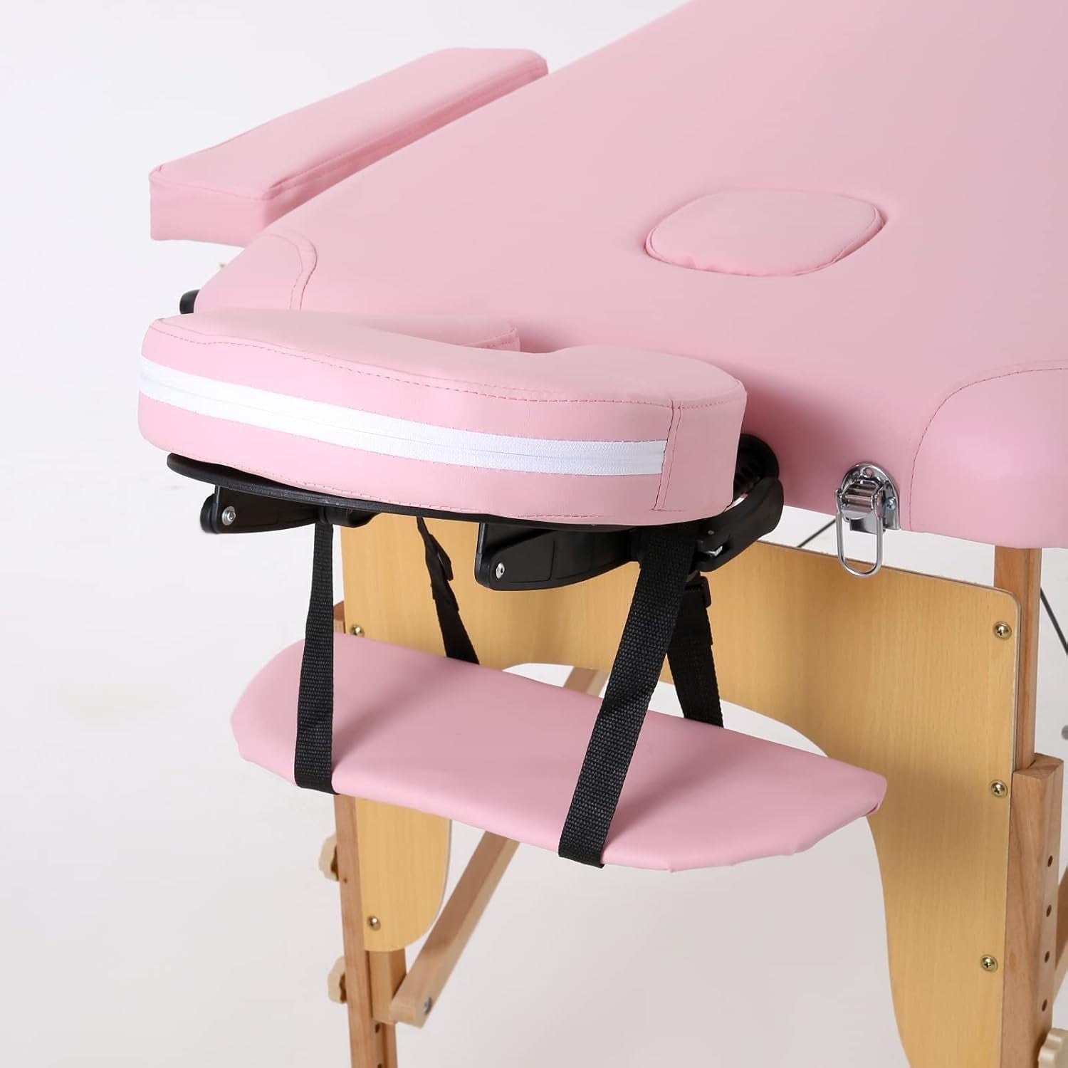 Portable Wooden Massage Table Adjustable Height Beauty Tattoo Spa Bed Pink
