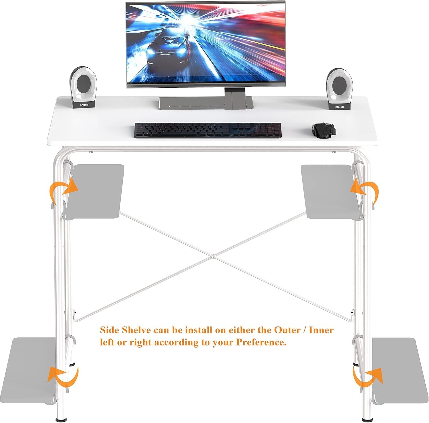 White Compact Writing Desk 79x41cm Modern Computer Table with Side Shelf