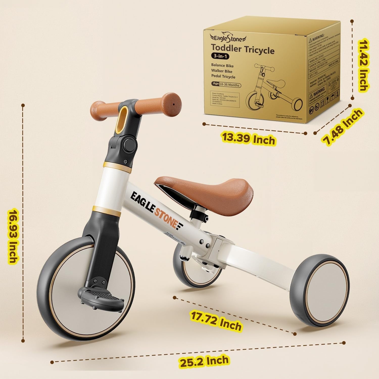 3 in 1 Toddler Balance Bike Tricycle Ride On Toy Kids Age 18M-4Y