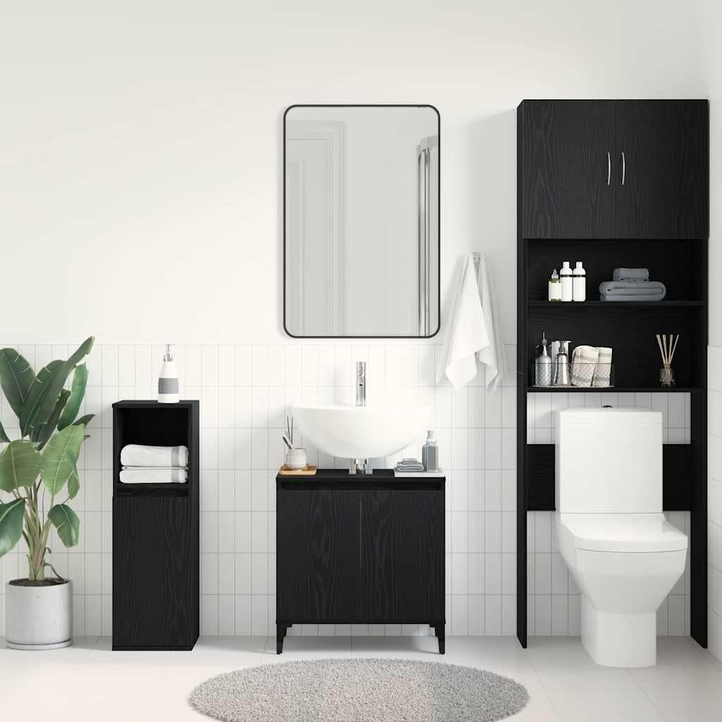 Black Oak Bathroom Sink Cabinet | 58x33x60cm Modern Vanity Storage
