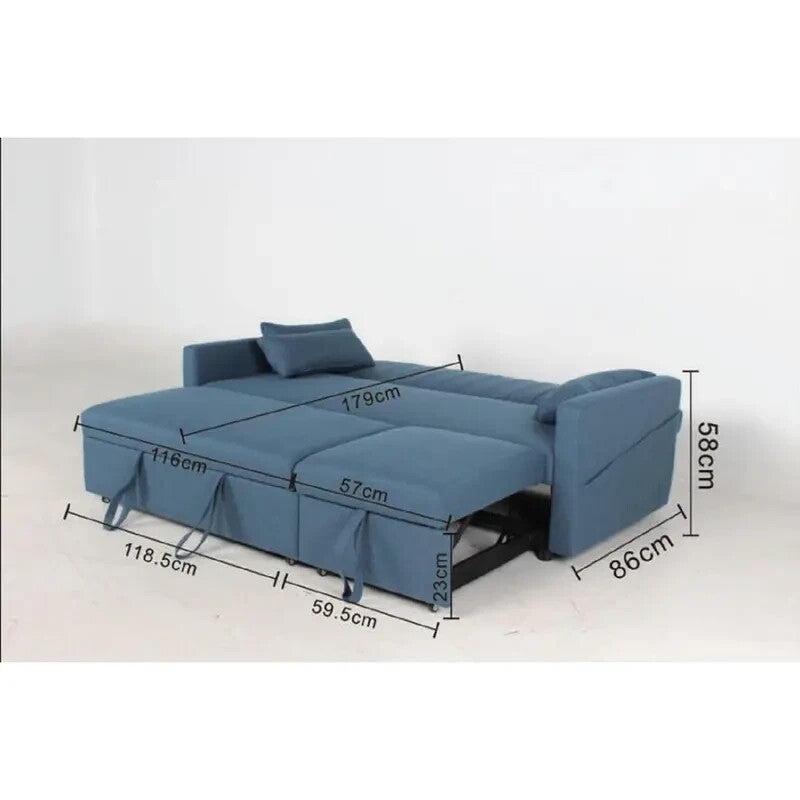 Grey Linen 3 Seater Sofa Bed Pull Out Couch Storage Chaise Guest Sleeper