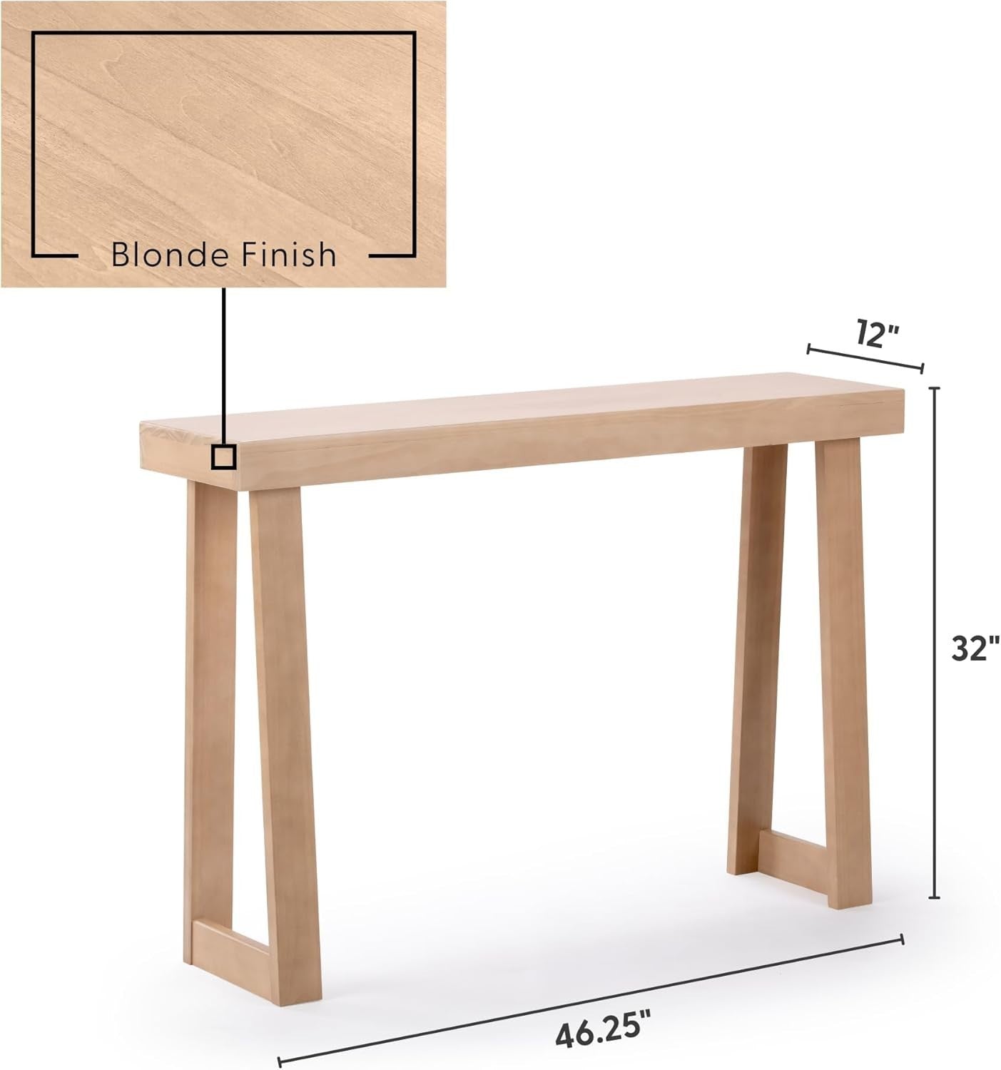 Solid Pine Wood Console Table with Shelf – Narrow 46 Inch Entryway Table