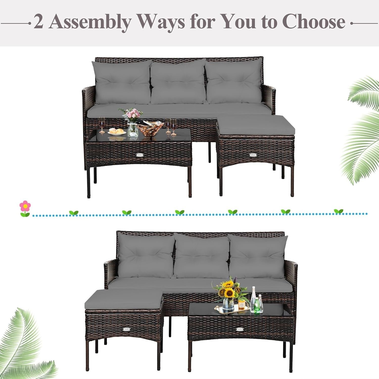 Corner Rattan Garden Sofa Set 4 Seater Patio Lounge Table Stool Cushions
