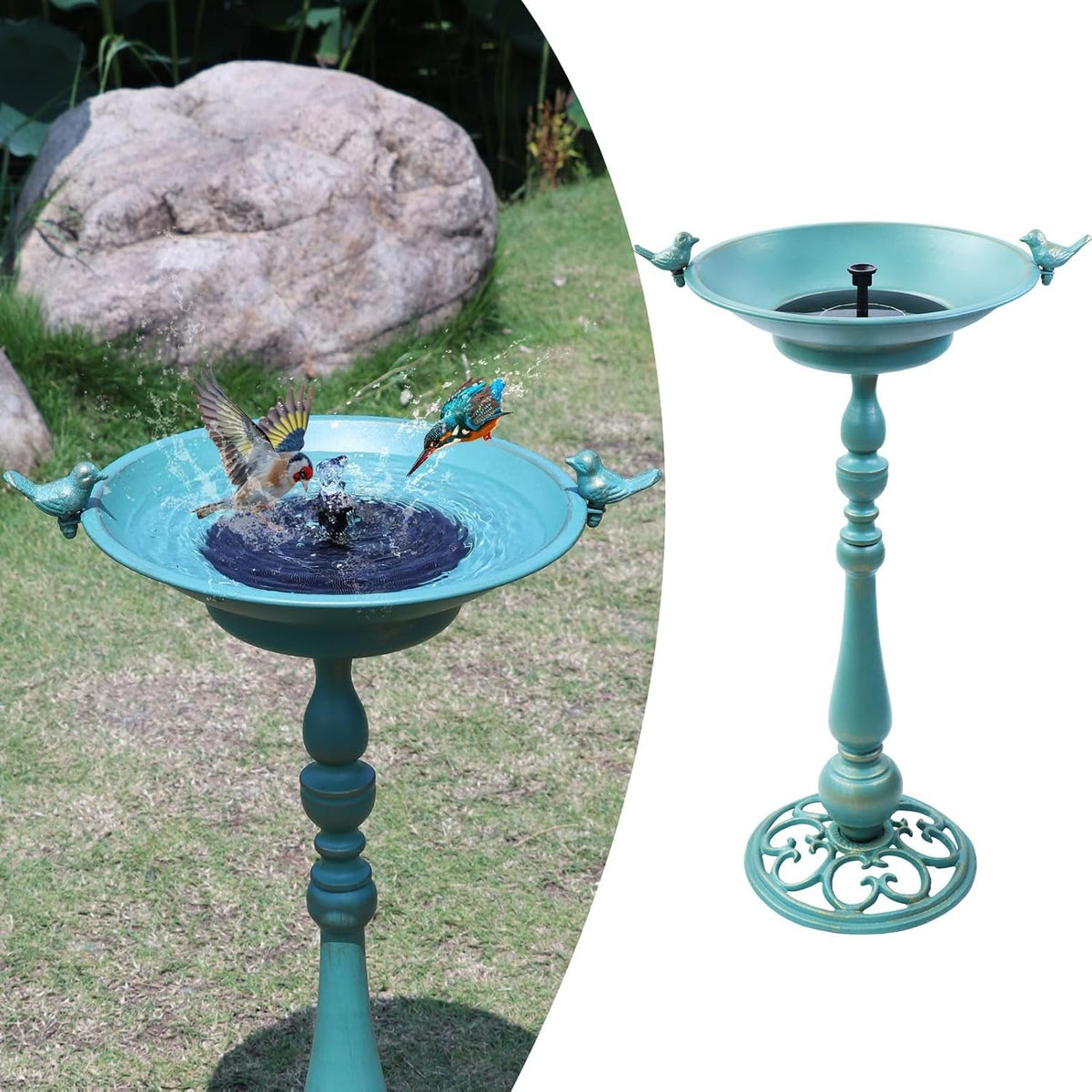 Bronze Solar Bird Bath Fountain Metal Outdoor Garden Water Feature 26.6"