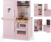 Kids Wooden Play Kitchen Laundry Set Lights Sounds Pink Toy Kitchen