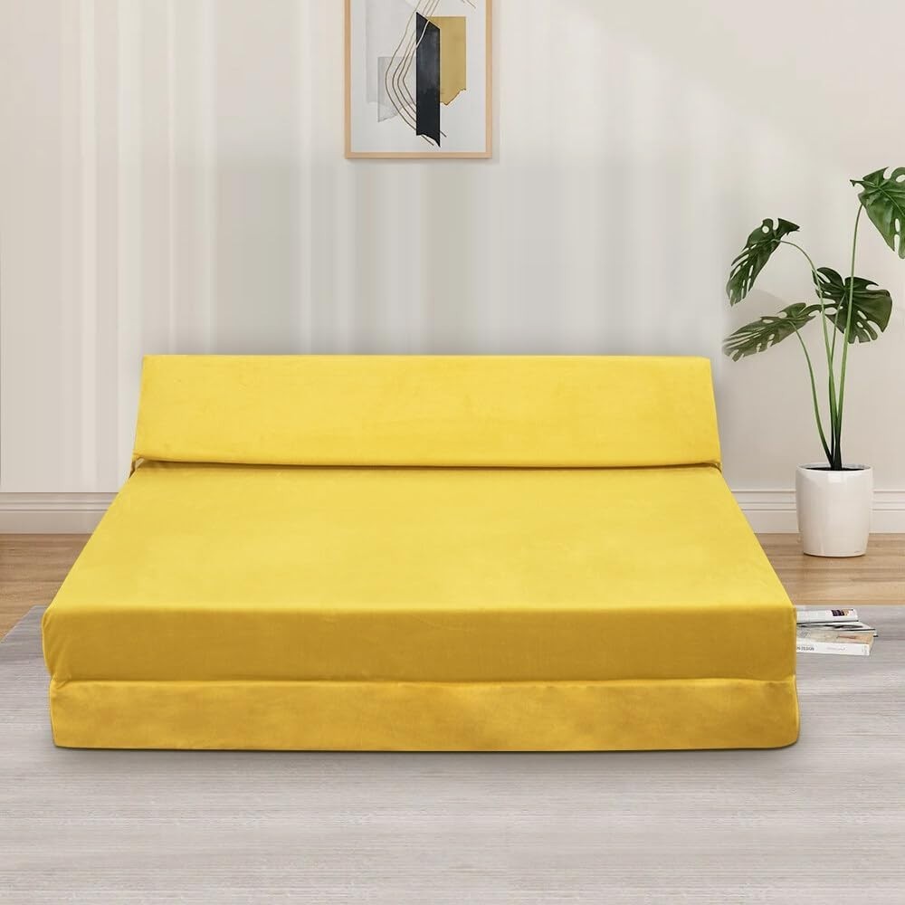 Premium Velvet Fold-Out Sofa Bed | Double Z Bed Mattress | Soft Plush Comfort