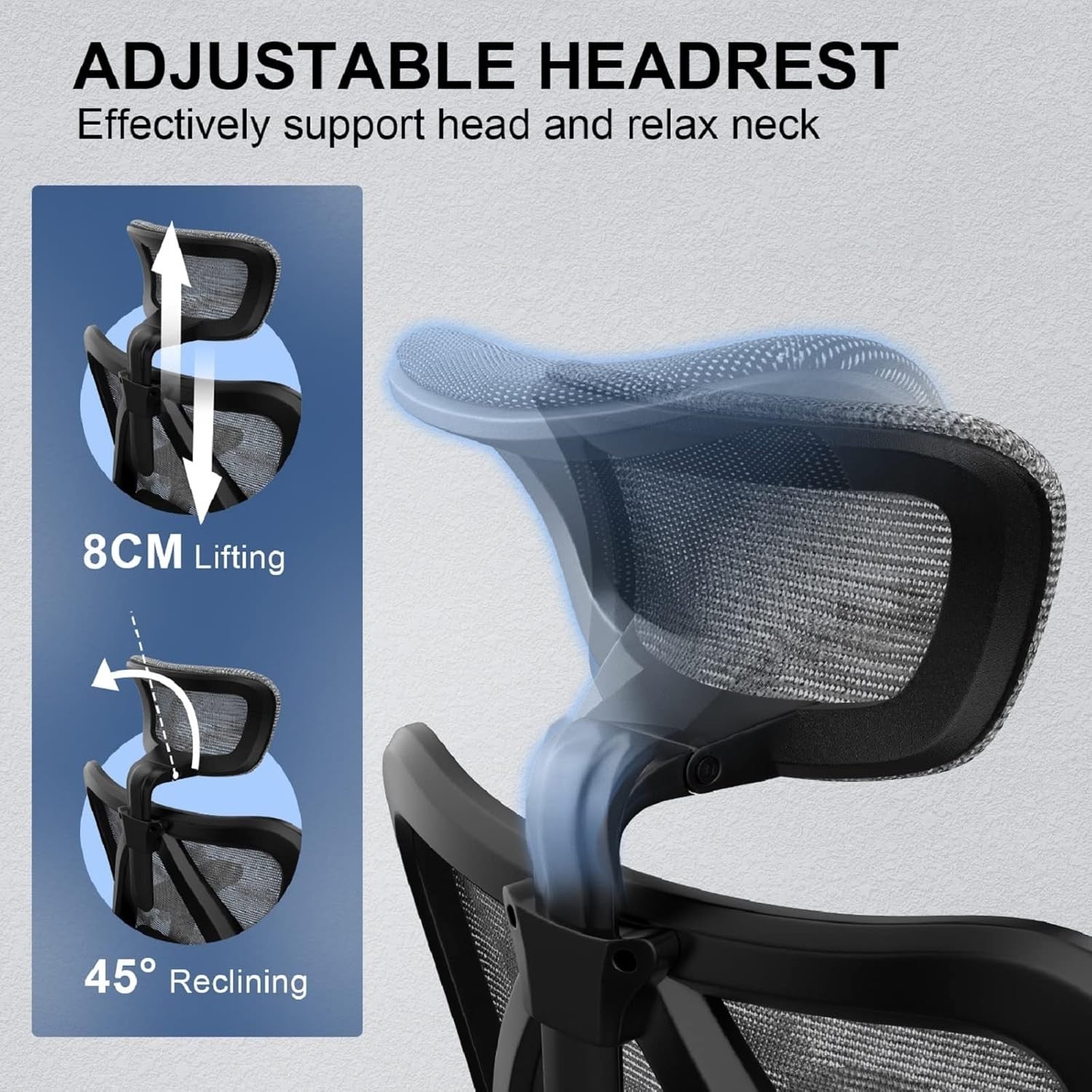 Ergonomic Office Chair Light Gray Mesh Back 3D Armrest Adjustable Headrest