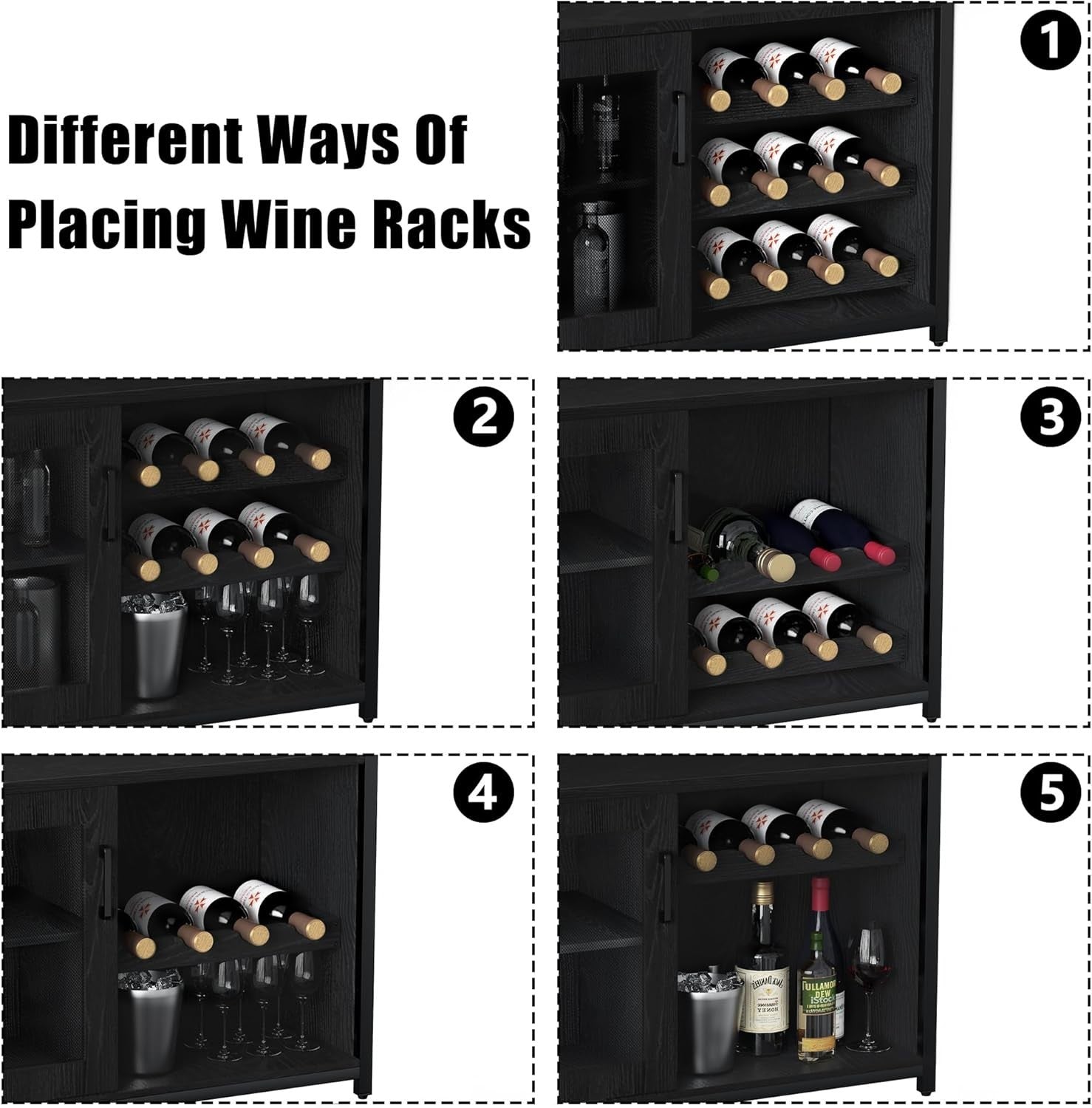 Black Industrial Wine Bar Cabinet with 12 Bottle Rack & Glass Holder, 69x35x92cm