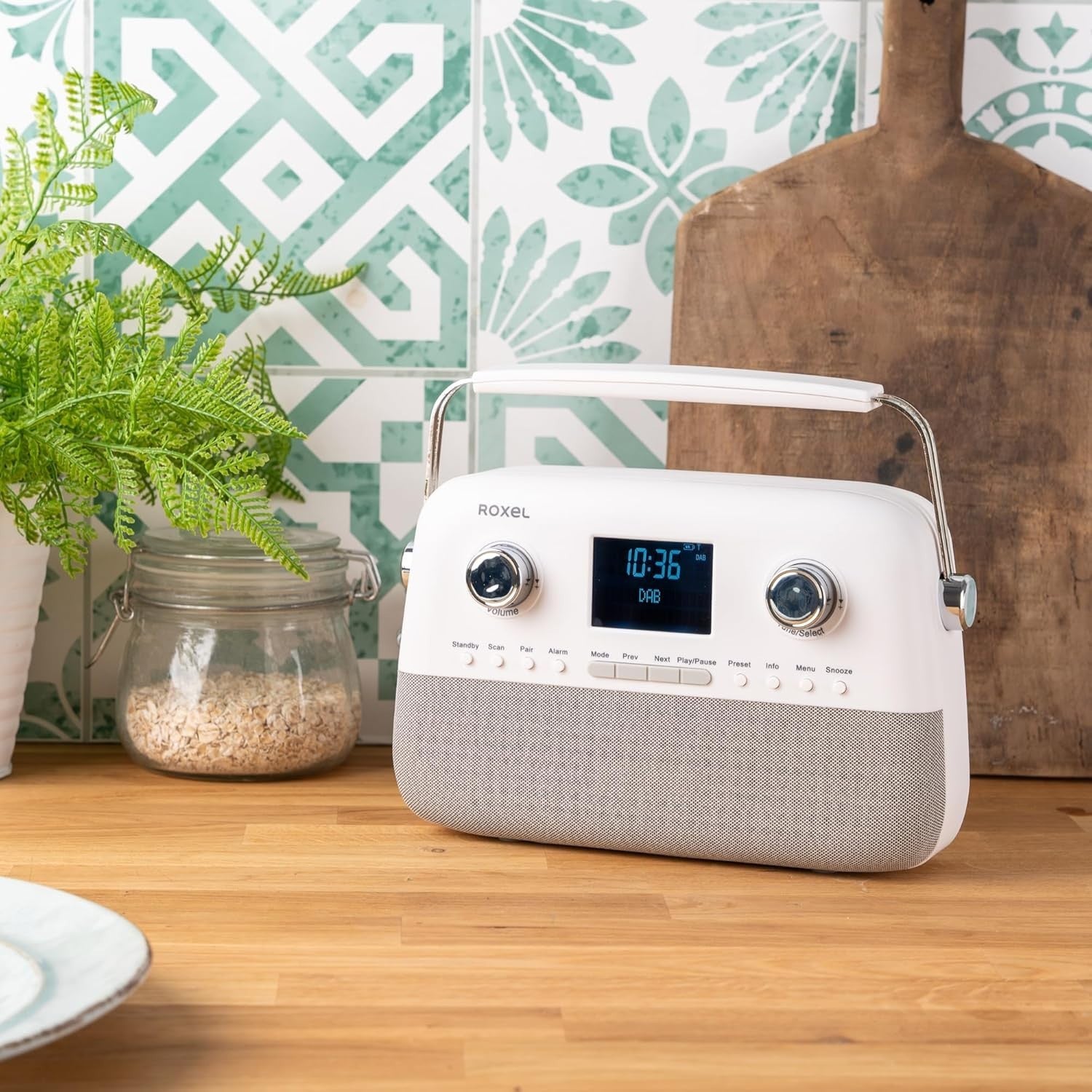 Portable DAB+/FM Retro Radio with Bluetooth, USB, AUX & Alarm – White