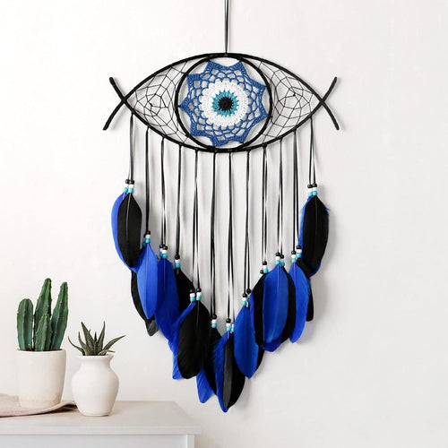 Boho Evil Eye Dream Catcher Blue Macrame Wall Hanging Decor