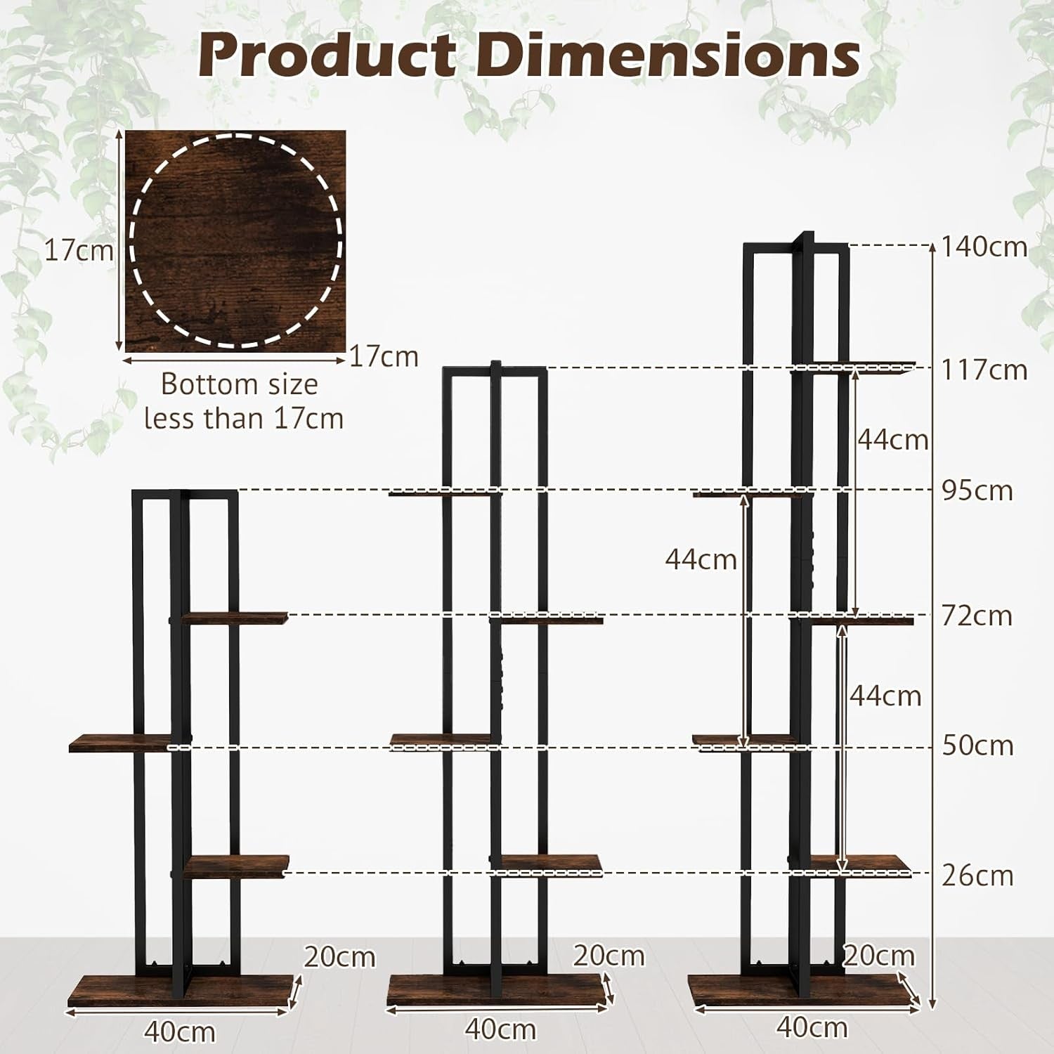 Set of 3 Tall Metal Plant Stands 4+5+6 Tier Indoor Flower Shelf for Home Garden