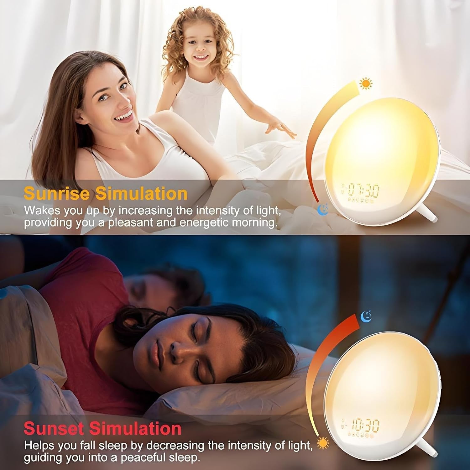 Sunrise Alarm Clock Wake Up Light White Noise FM Radio Dual Alarm