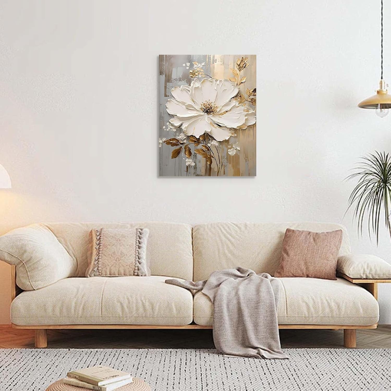 White Flower Canvas Wall Art 12x16 Inch Framed Modern Print