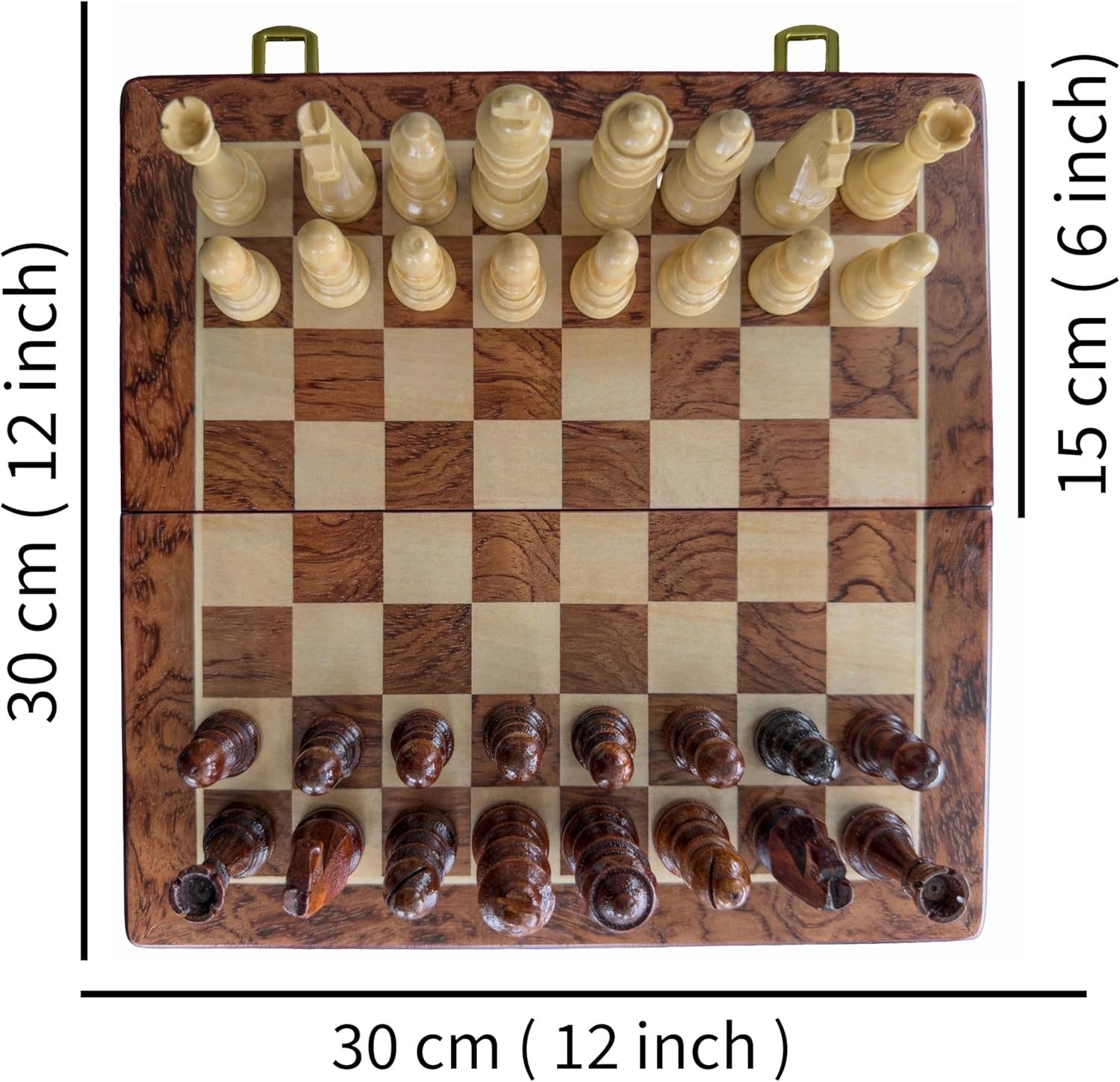 12" Magnetic Wooden Chess Set | Folding Travel Chess Board with Storage | Portab