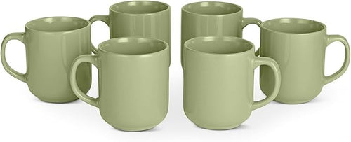 6pc Stoneware Coffee Mugs 473ml Microwave Dishwasher Safe Olive Green