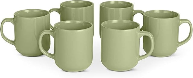 6pc Stoneware Coffee Mugs 473ml Microwave Dishwasher Safe Olive Green