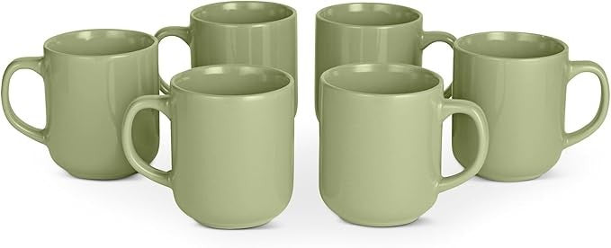 6pc Stoneware Coffee Mugs 473ml Microwave Dishwasher Safe Olive Green