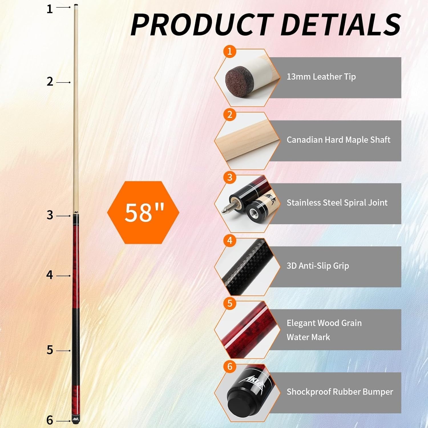 58" Pool Cue Set 18–21oz Maple Billiard Sticks 13mm Non-Slip Grip