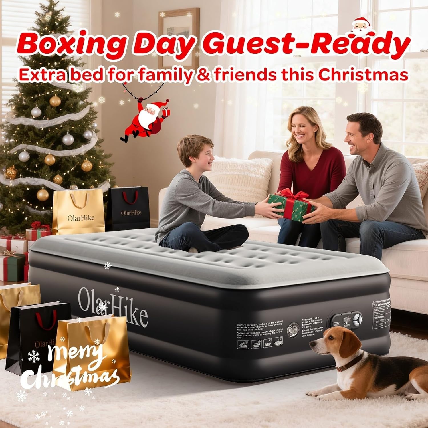 Inflatable Air Mattress Single XL with Built-In Pump, Flocked, 46cm High