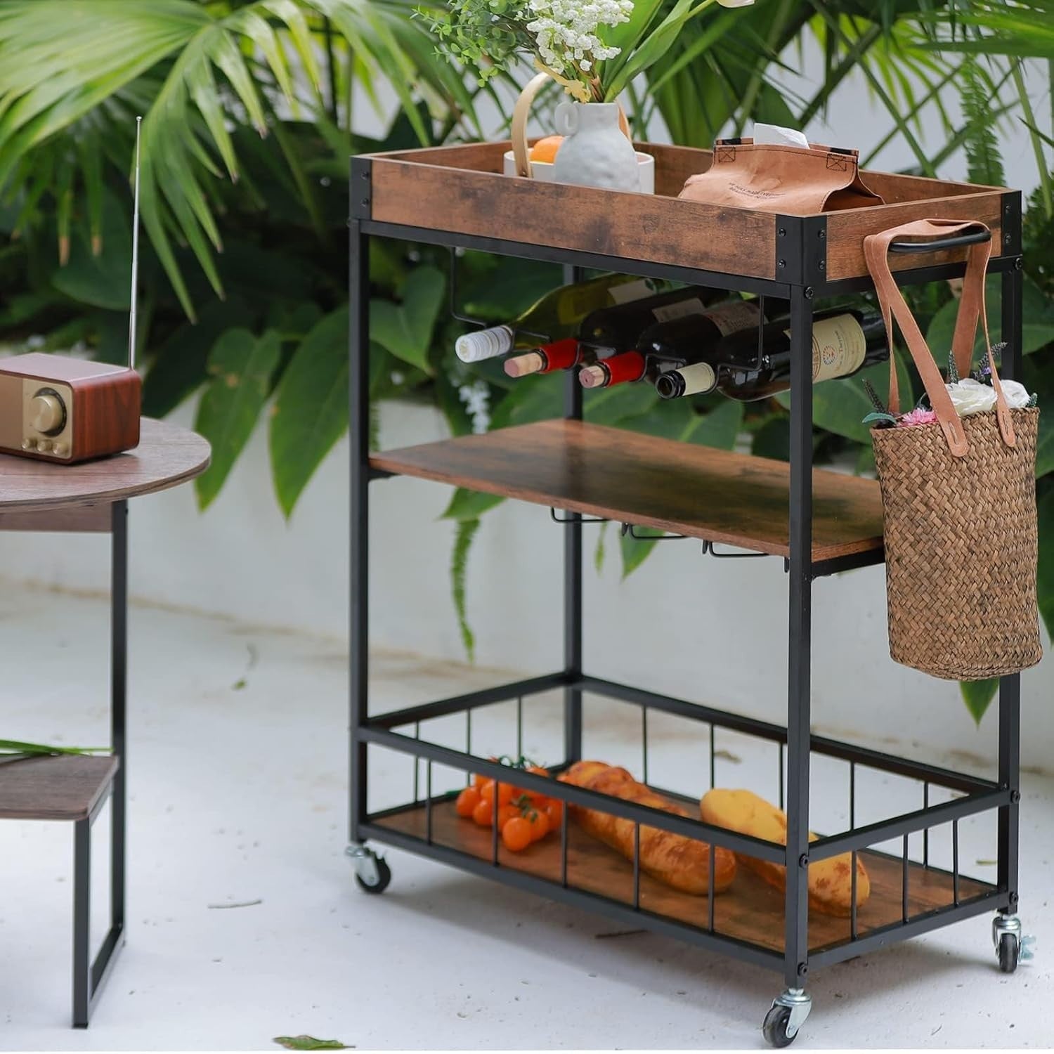 3 Tier Bar Cart Drinks Trolley with Wine Rack & Glass Holder