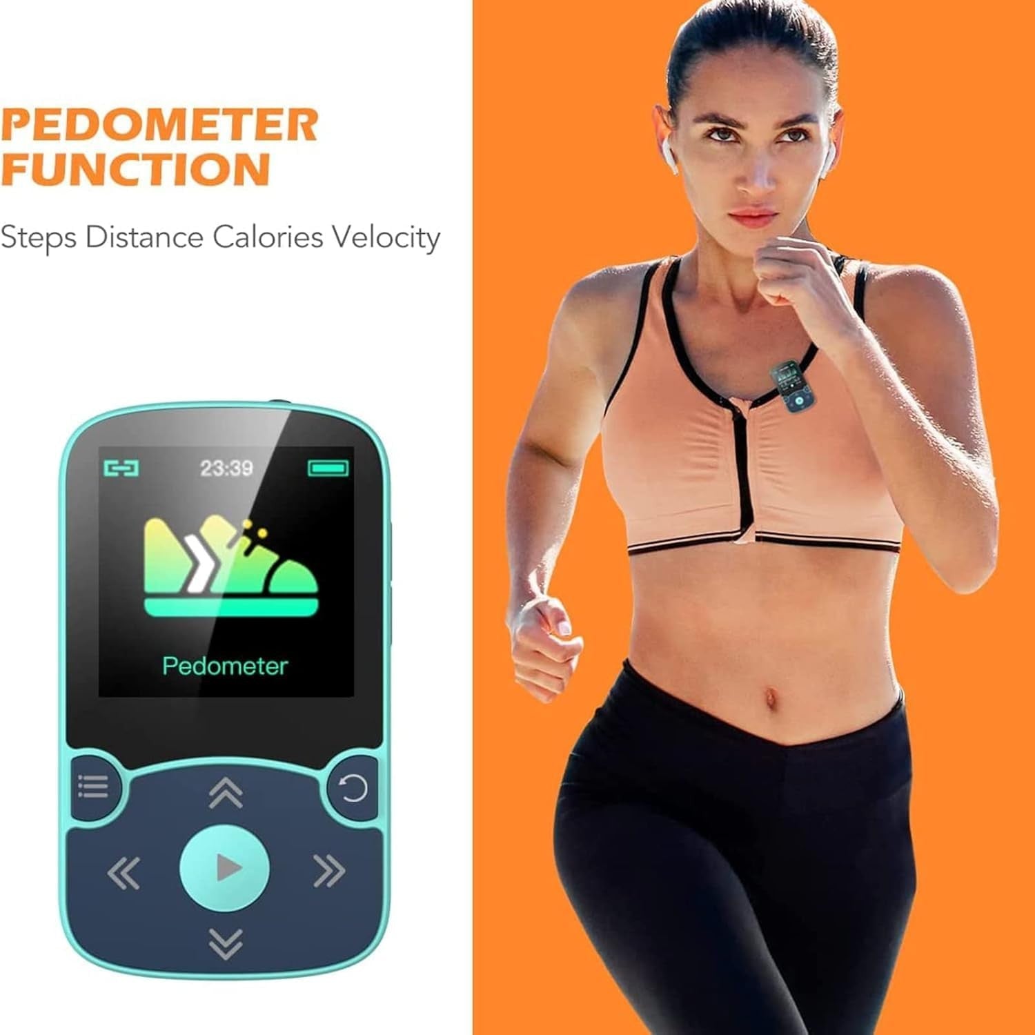 32GB Bluetooth 5.3 Mini MP3 Player with Clip & Color Screen – Black