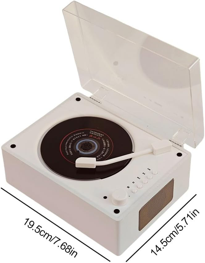 Retro Bluetooth CD Player Rechargeable Speakers USB AUX Remote White
