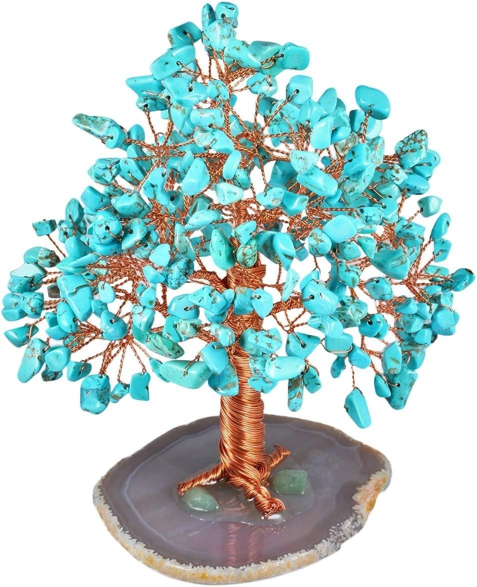 Turquoise Howlite Crystal Money Tree • Feng Shui Gemstone Decor Gift