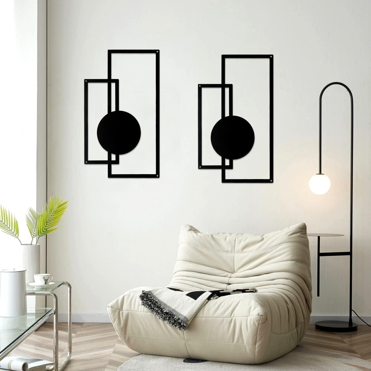2 Piece Black Metal Wall Art Set Modern Geometric Minimalist Decor
