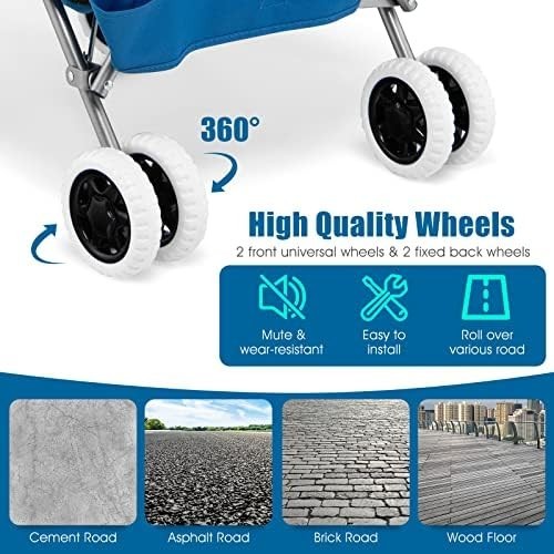 90L Folding Shopping Cart 8 Wheels Waterproof Grocery Trolley Blue