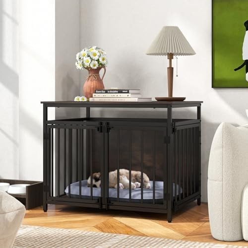 Industrial Dog Crate with 3 Doors & Adjustable Feet, Indoor Kennel Table