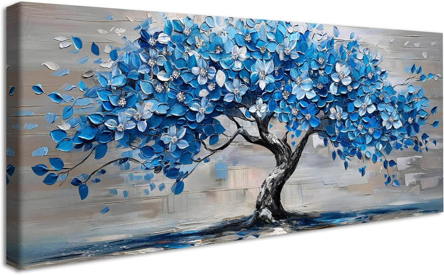 Blue Flower Tree Canvas Wall Art 50x120 cm Framed Large Living Room Decor
