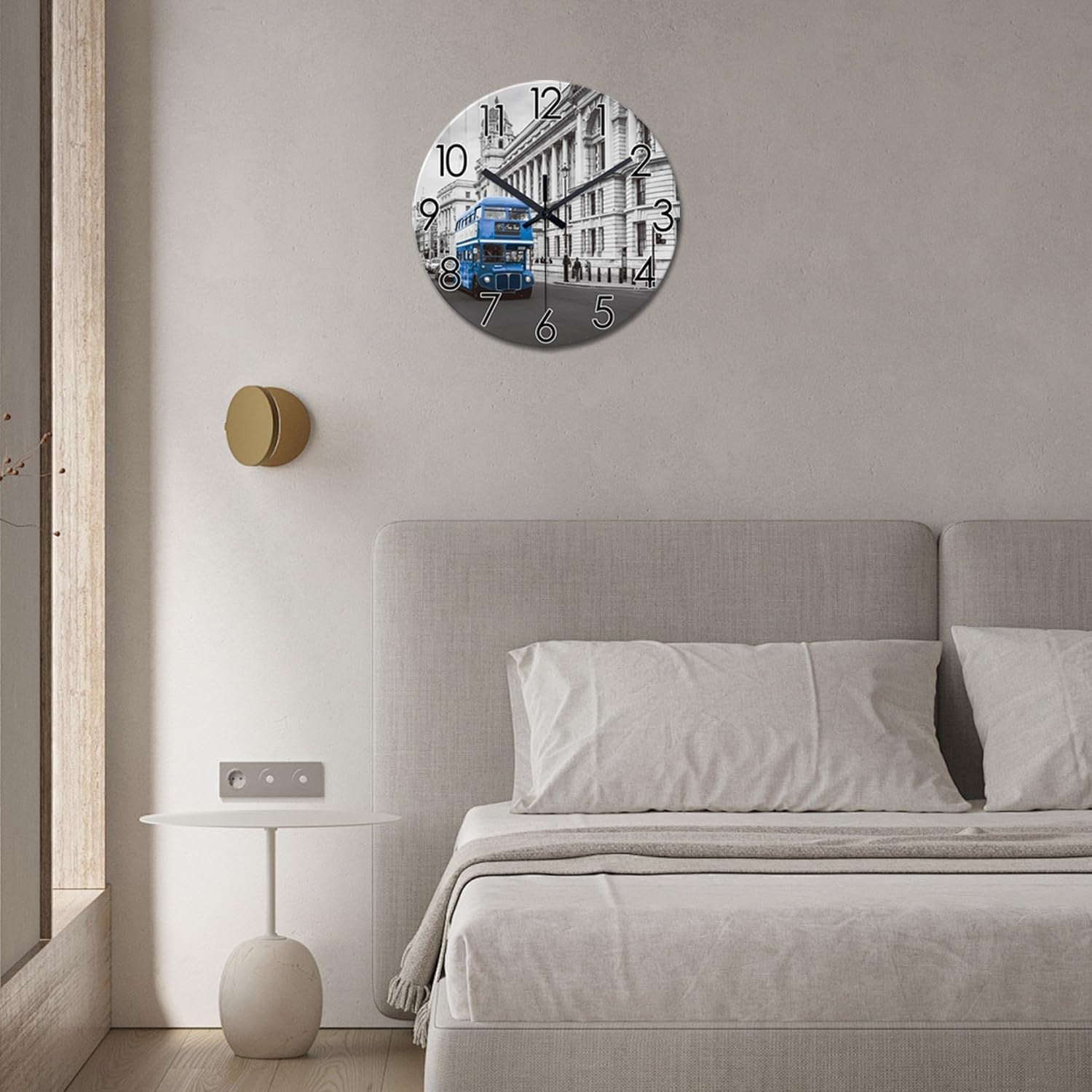 14" London Bus Wall Clock Silent Round Glass Modern Home Decor