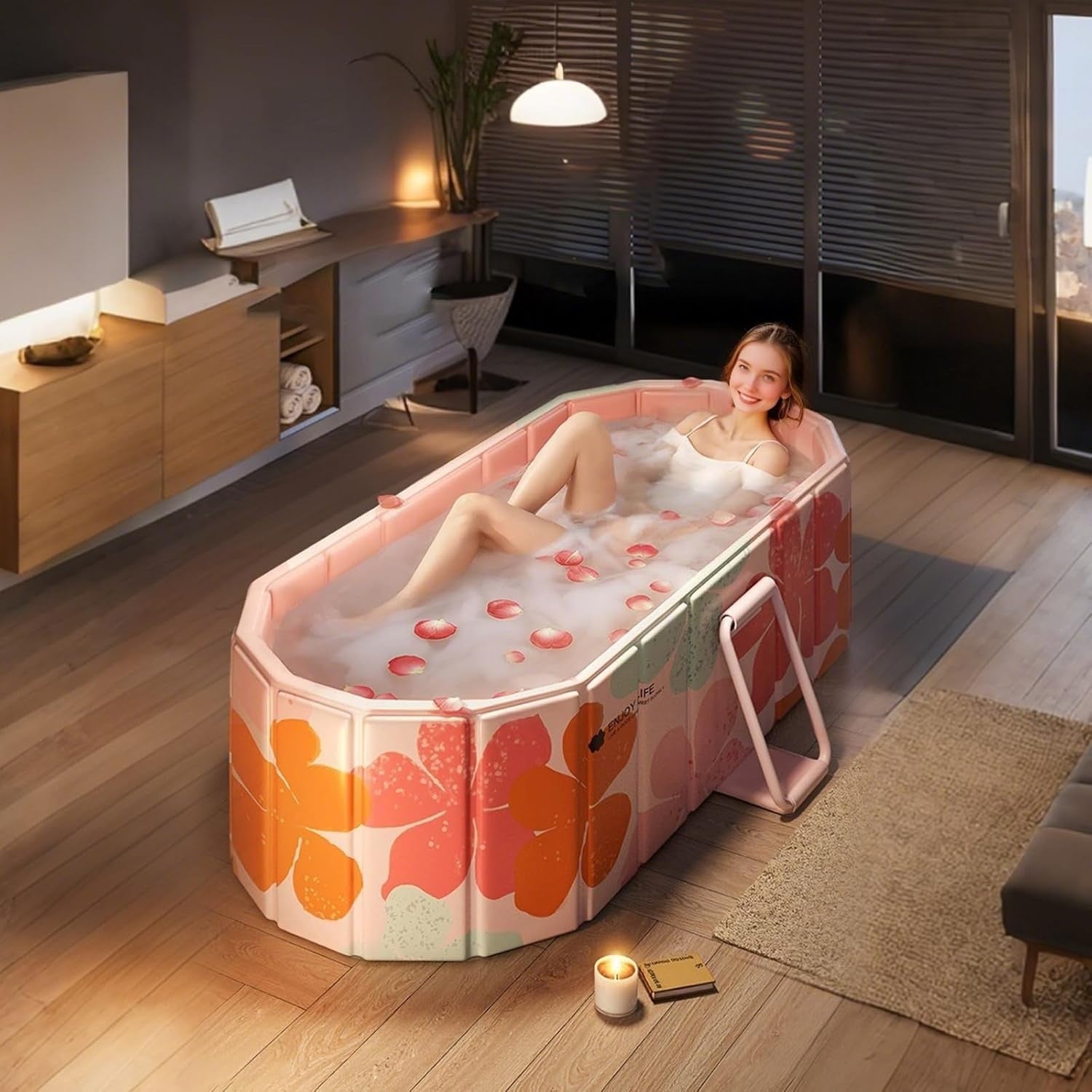 Foldable Portable Bathtub SPA Sauna Ice & Hot Bath 1.2m Pink Adults
